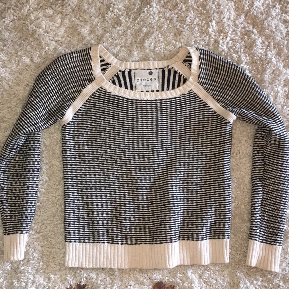 Knit detail cropped cotton sweater